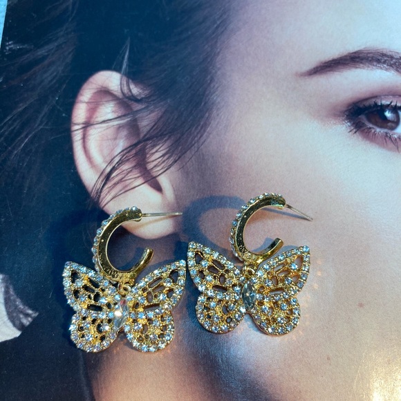 Gold Tone Butterflies Earrings - Picture 3 of 5